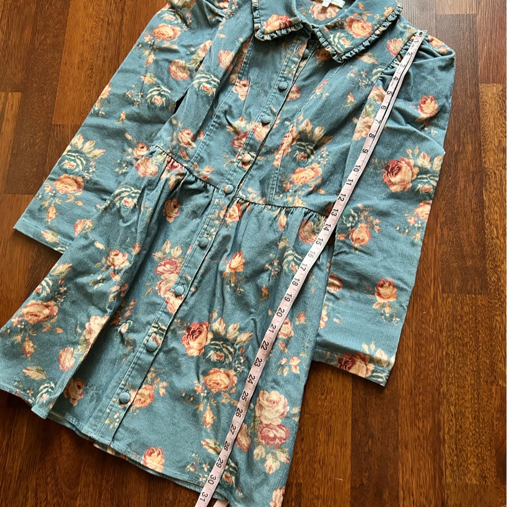 NWOT Loveshackfancy Beyers Ruffle Trim Collar Corduroy Puff Sleeve Mini Dress 2 - Picture 7 of 17